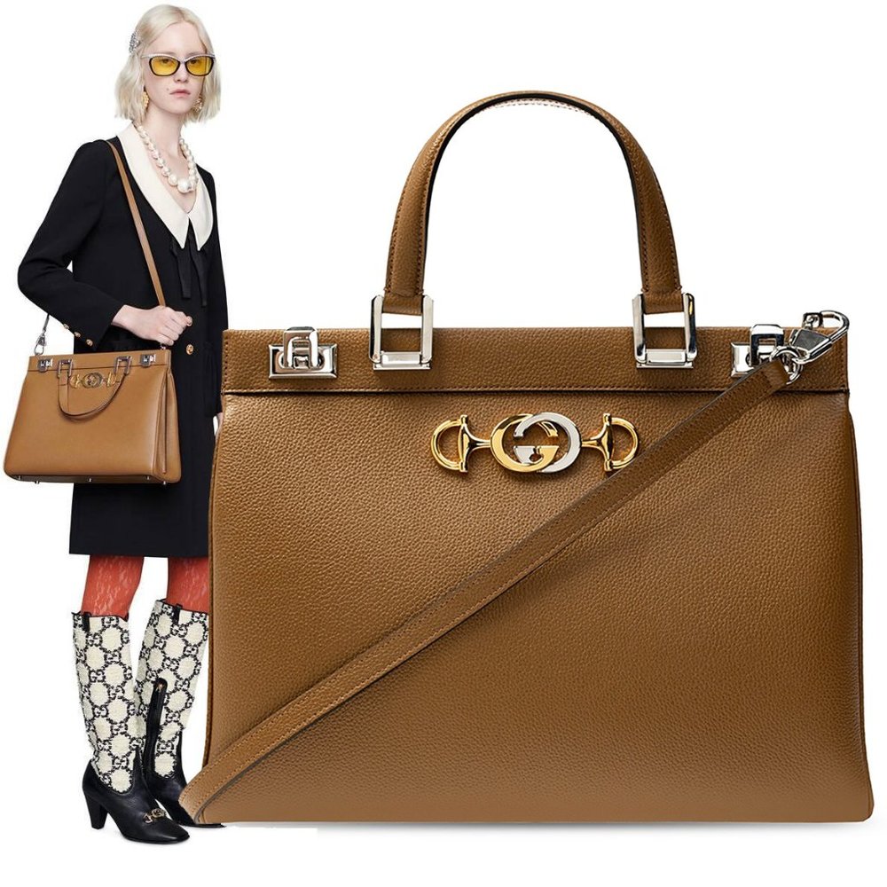 GUCCI BAG 564714 ZUMI MEDIUM GRAINY TAUPE LEATHER TOP HANDLE INTERLOCKING G LOGO